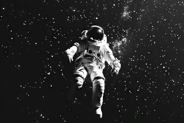 Astronaut floating in outer space high contrast image