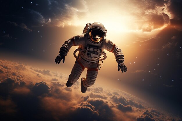 Astronaut floating in space with Earth in the background