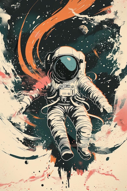 Astronaut Floating in Space With Red Flame