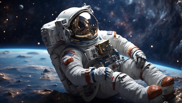 Photo astronaut floating in space