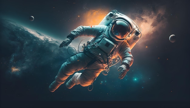 Astronaut floating zero gravity in outer space generative ai