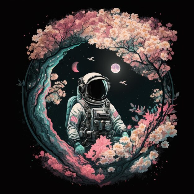 An astronaut in a flower garden