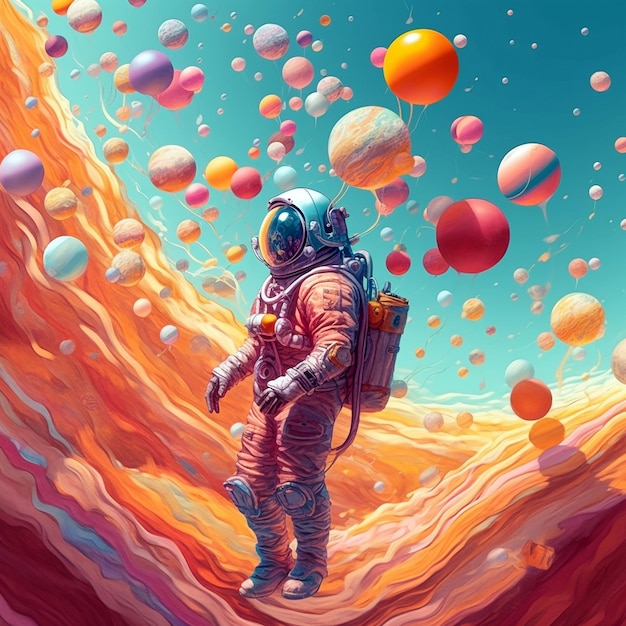 astronaut flying in balloons