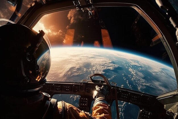 Фото Астронавт летит на космическом корабле, созданном с помощью технологии генеративного ии