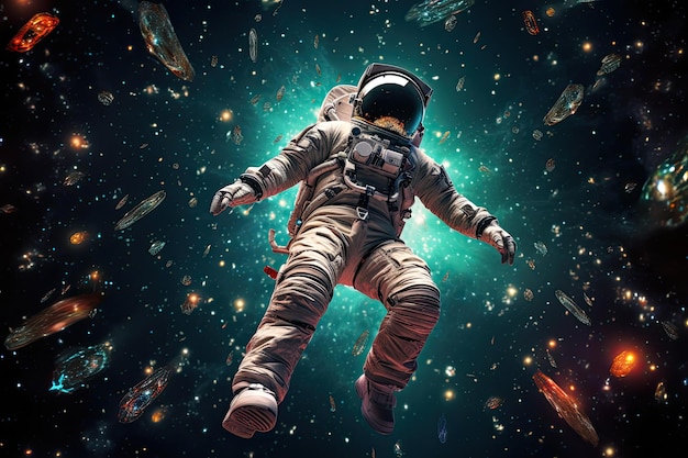 Астронавт, летящий в космическом пространстве Смешанные медиа Смешанные медиа ИИ
