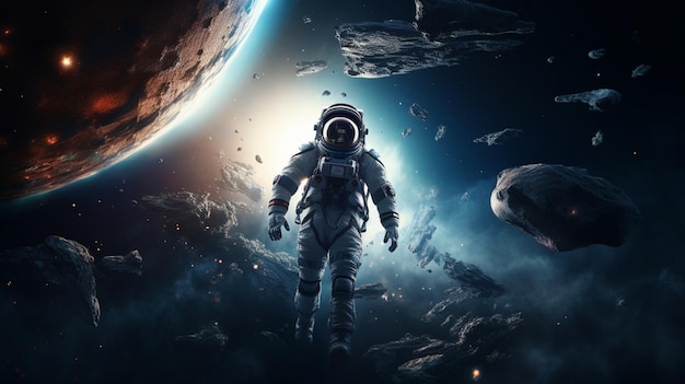 Astronaut flying in the space background