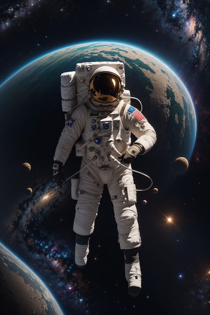 astronaut flying on space