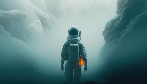 Astronaut on fog digital art illustration Generative AI