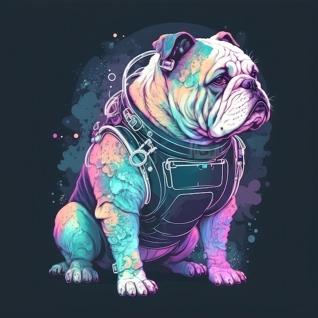 Astronaut french bulldog in space suit with futuristic space background outer deep space