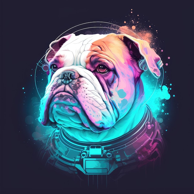 Photo astronaut french bulldog in space suit with futuristic space background outer deep space