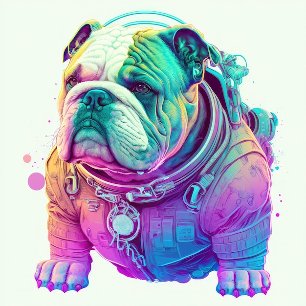 Astronaut french bulldog in space suit with futuristic space background outer deep space