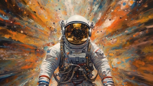 다채로운 폭발 앞의 우주 비행사