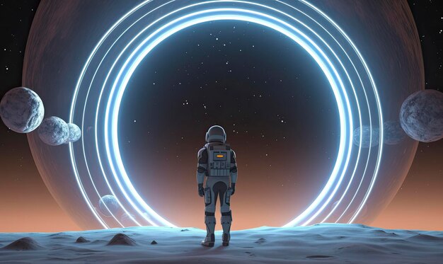 Astronaut in front of dimensional portal