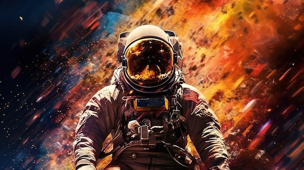 astronaut in front of an explosion