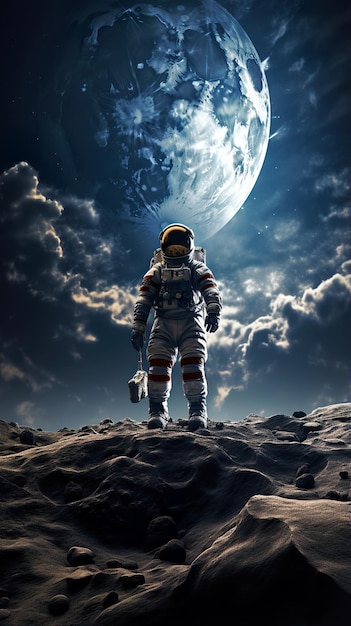 astronaut in front of a planet standing in a surface Generative Ai