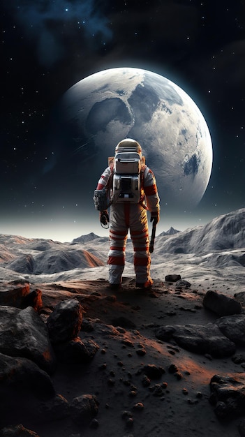астронавт перед планетой, стоящей на поверхности Generative Ai
