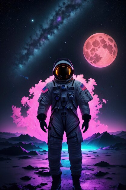 Astronaut in a futuristic and vibrantly twisted space scene