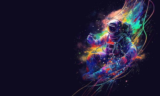 Photo astronaut the galaxy line pop art portrait colorful design with dark background