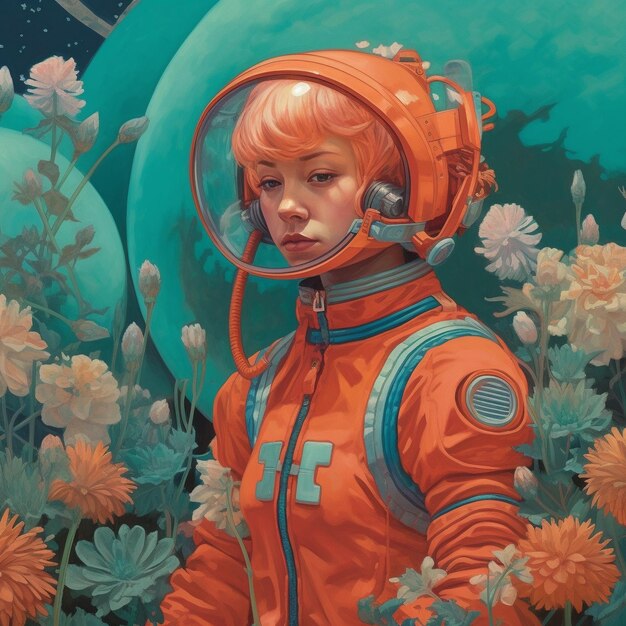 An astronaut in a garden on a spring day