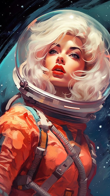 Astronaut girl in outer space Portrait of an astronaut woman