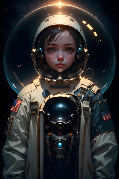 Photo an astronaut girl in spacesuit in outer space background science fiction wallpaper illustration