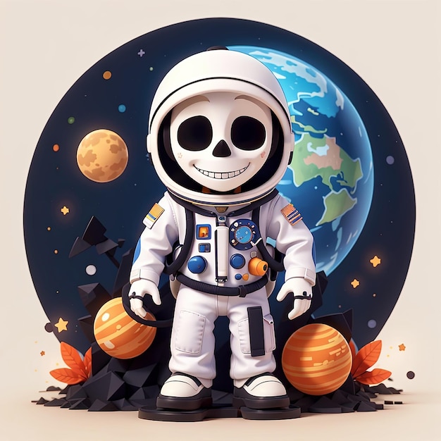 astronaut grim reaper met planeet cartoon vector icoon illustratie wetenschap vakantie geïsoleerd