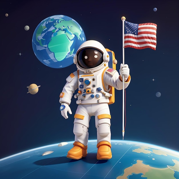 Photo an astronaut holds a flag and the planet is in the background