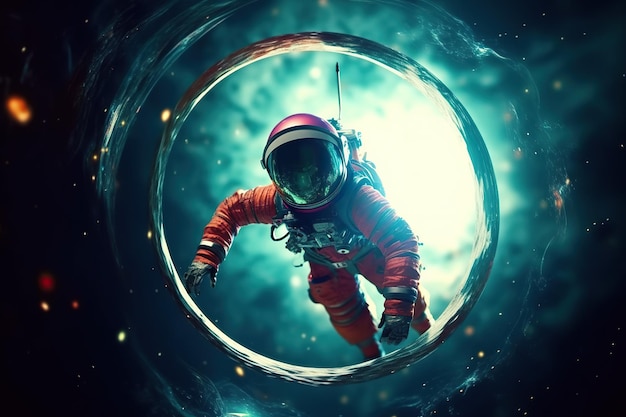 An astronaut in a hole in space