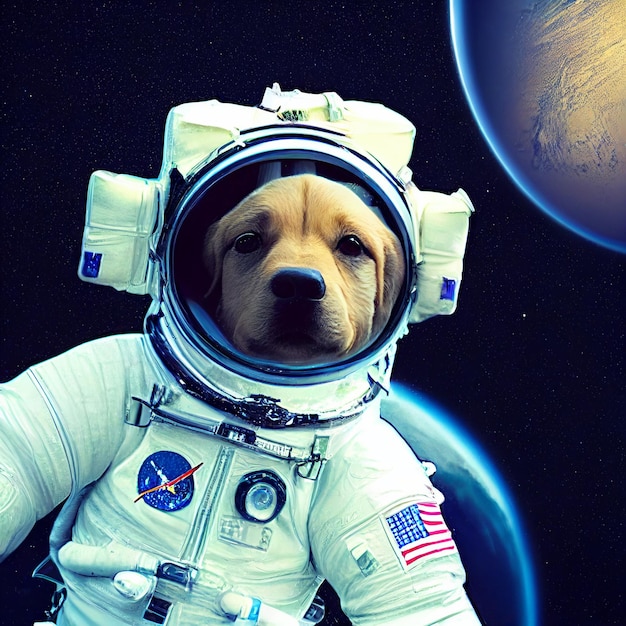 Astronaut hond portret met ruimtepak uniform 3d rendering illustratie