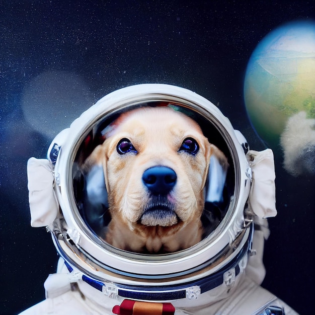 Astronaut hond portret met ruimtepak uniform 3d rendering illustratie