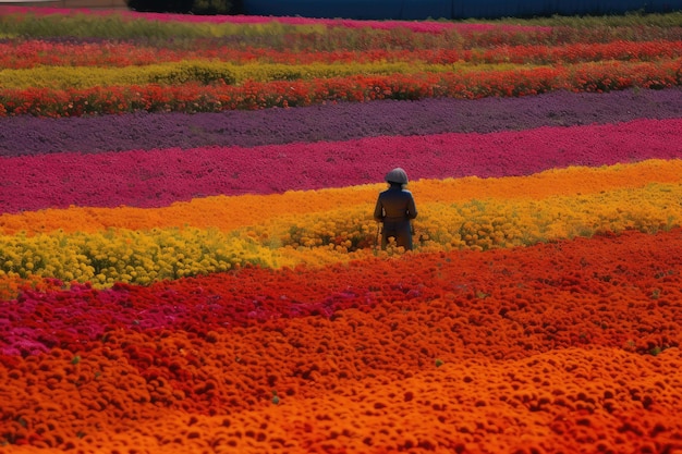 Astronaut hones in on colorful flower field with camera