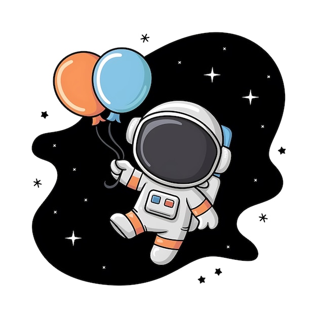 Astronaut houdt een paar ballonnen vast en vliegt