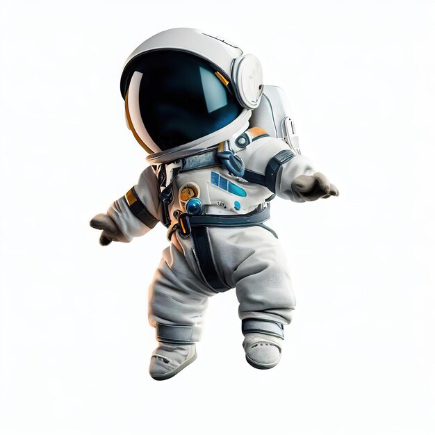 Astronaut hovering in the air on a white background