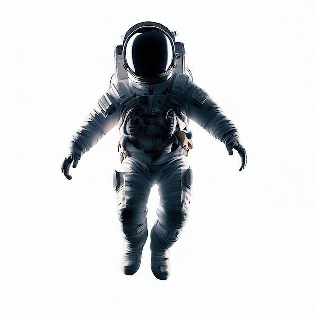 Photo astronaut hovering in the air on a white background