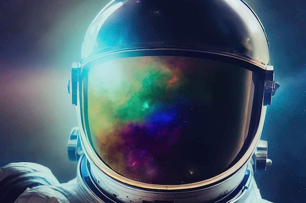 Astronaut in de ruimte en in de weerspiegeling van zijn helm sterren Galaxy paarsblauwe nevel en sterrenstelsels in de ruimte