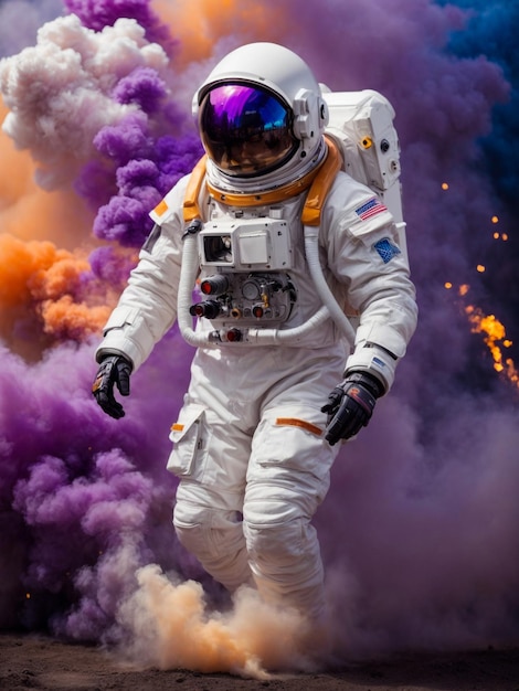 astronaut in de ruimte kleurrijke achtergrond