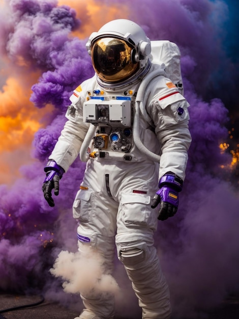 astronaut in de ruimte kleurrijke achtergrond