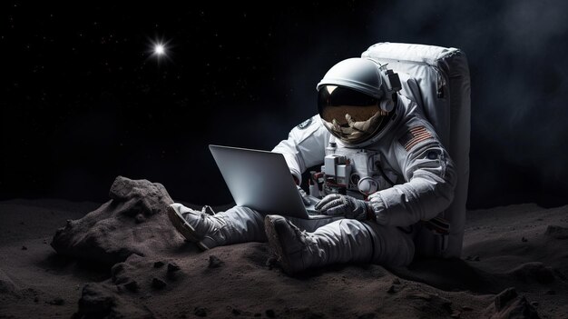 astronaut in de ruimte met een laptop Generative Ai