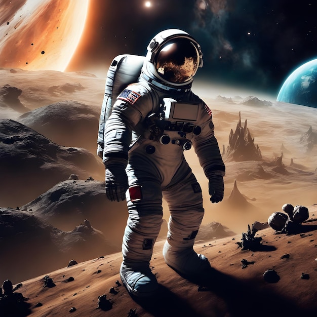 Astronaut in de ruimte Science fiction 3D rendering ai generatief