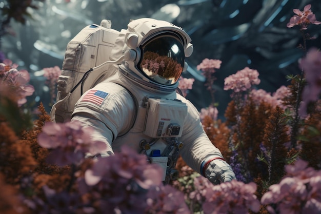 Astronaut in een bloemenveld