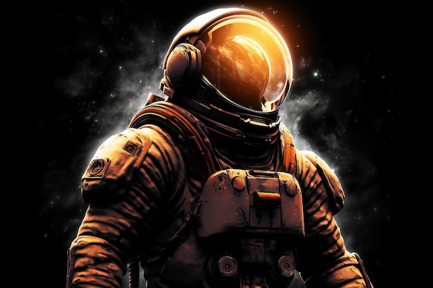 Astronaut in een ruimtepak tegen de achtergrond van de nachtelijke hemel