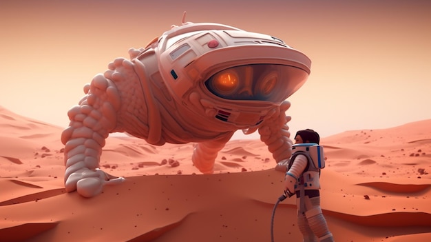 Astronaut in een wit ruimtepak staande in de woestijn generatieve ai