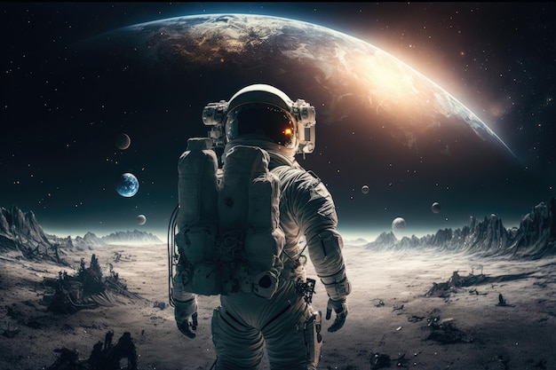 Astronaut in open ruimte Illustratie AI generatief