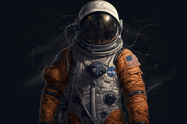 Astronaut in ruimtepak en helm op donkere achtergrond Mixed media