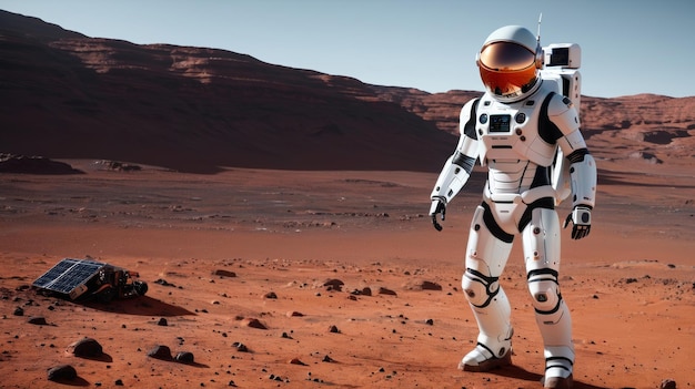 Astronaut in ruimtepak in de woestijn