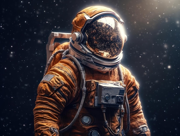 Astronaut in ruimtepak tegen de achtergrond van de nachtelijke hemel Gemaakt met generatieve AI-technologie
