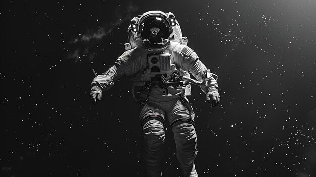 写真 スペーススーツを着た宇宙飛行士ヘルメットとゴーグルをかぶって暗の中でジェネレーティブ・アイ