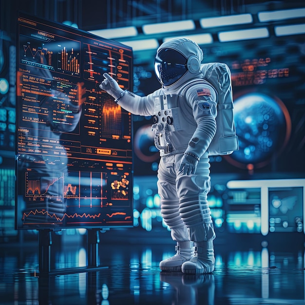 Astronaut Interacting with Futuristic Interface