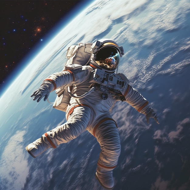 An astronaut is floating above the earth.