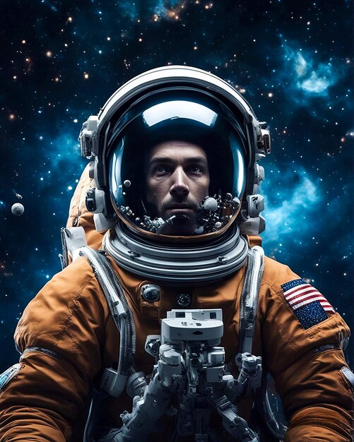 Foto un astronauta sta galleggiando nello spazio generative ai illustrazione vista di astronauta anonimo